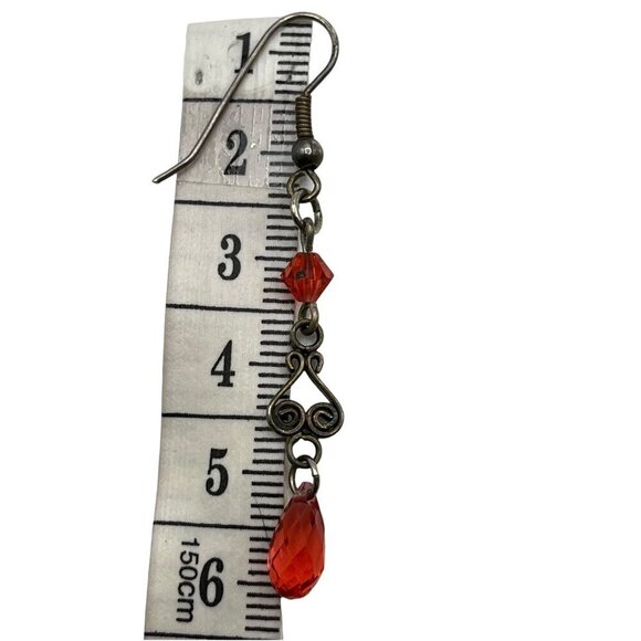 925 Sterling Silver Hook Dangle Earrings Carnelian Red Color Crystal Beads‎ Boho - Picture 4 of 4